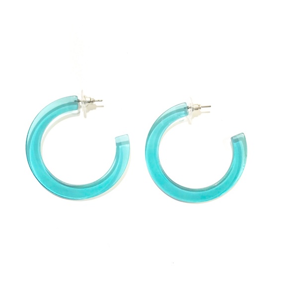 NWOT Blue Translucent Flat Hoop Earrings - Picture 2 of 2